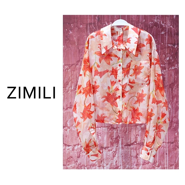 【亮哥女装】2025早秋新品《花絮》玫瑰粉复古印花轻薄衬衫8155-F1