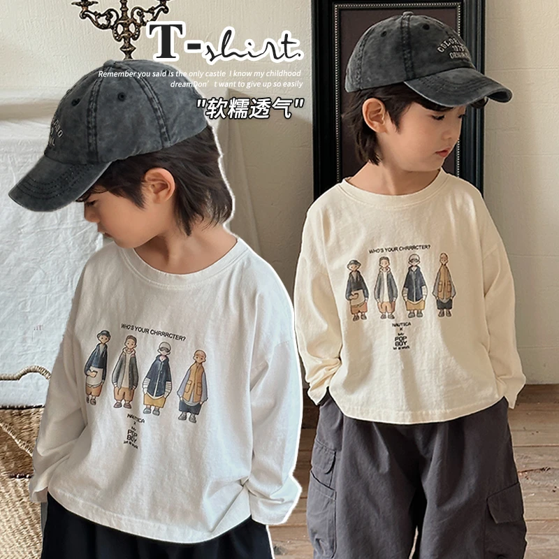 《春上新》韩版棉柔休闲圆领长袖t恤TY18春季新款男女童卡通打底衫
