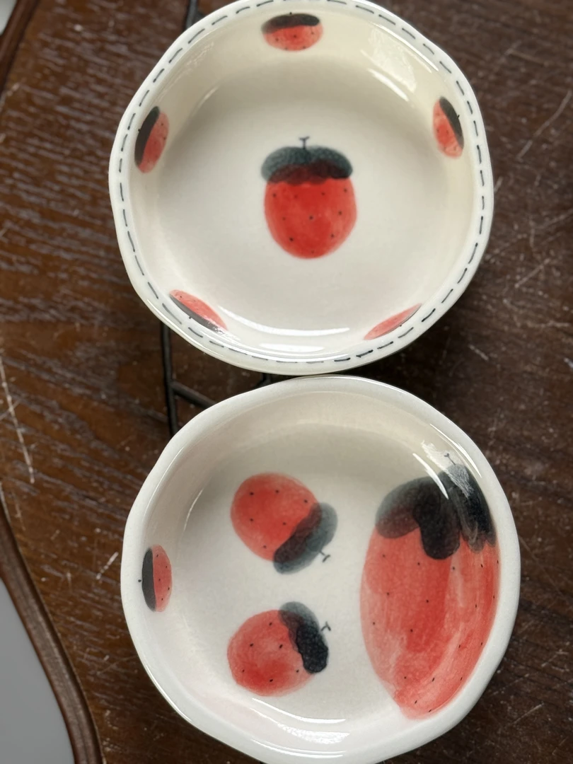 川谷原创陶瓷小草莓料碟一对