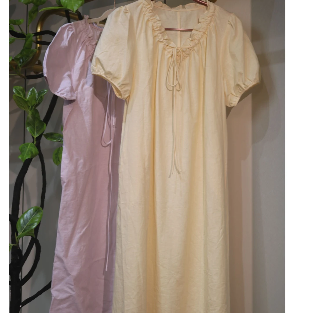 通勤V领系蝴蝶结H型风夏季连衣裙泡泡袖时尚10A抗菌25085