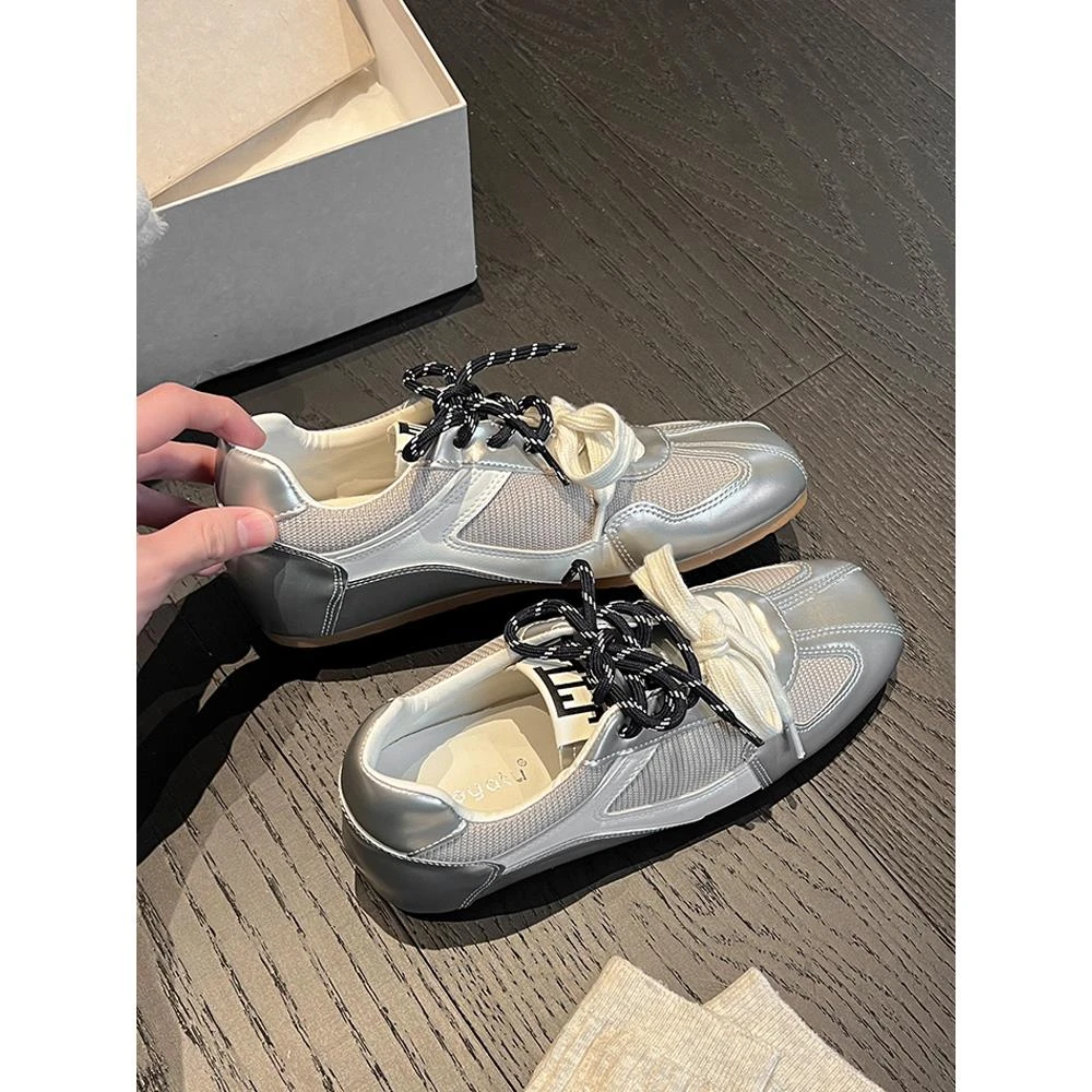 牛皮版~复古内增高鸳鸯德训鞋女百搭真皮平底休闲运动学生小白鞋