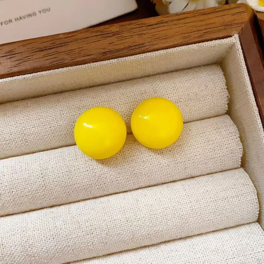 合金耳饰 【83号】多巴胺彩色简约圆珠耳钉清新轻奢糖果耳饰