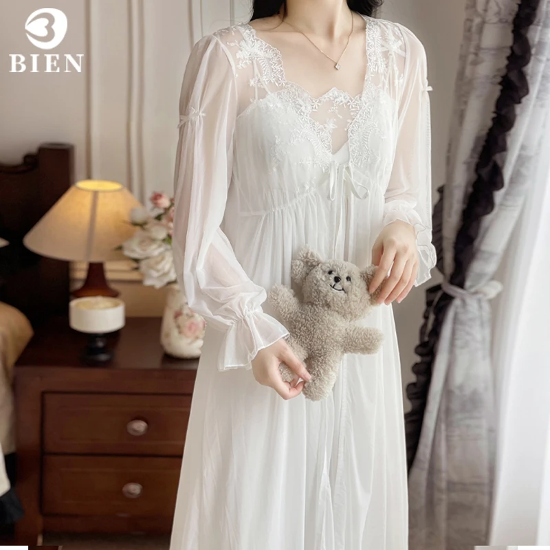 BIEN带胸垫仙女晨袍女夏季2025新款公主宫廷风新娘结婚睡裙高级感