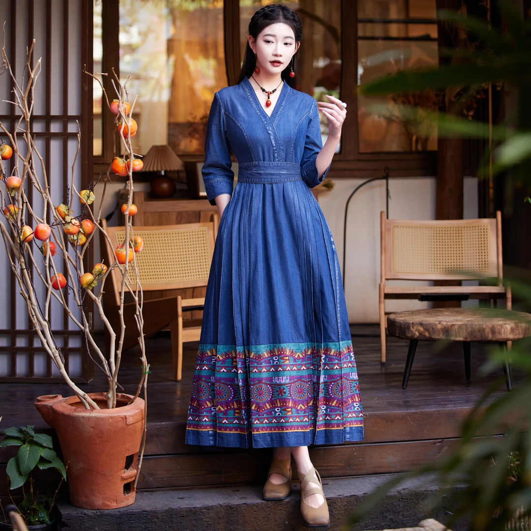 【可可原创】新中式国风连衣裙女2025新款收腰复古气质长裙A82668
