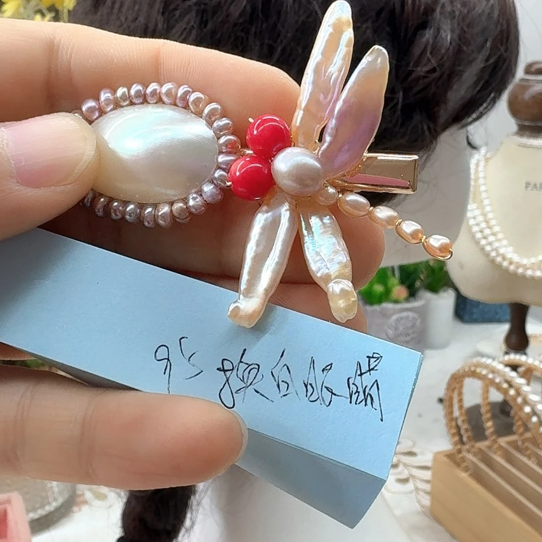 绵***~银S925镶嵌淡水珍珠发饰