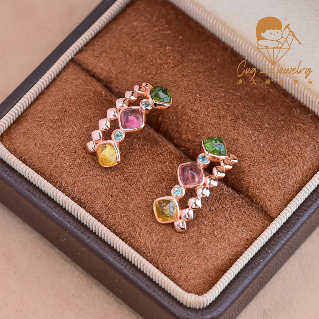 天然碧玺糖塔耳饰温柔春夏款多巴胺宝石多样性发货发其一925银