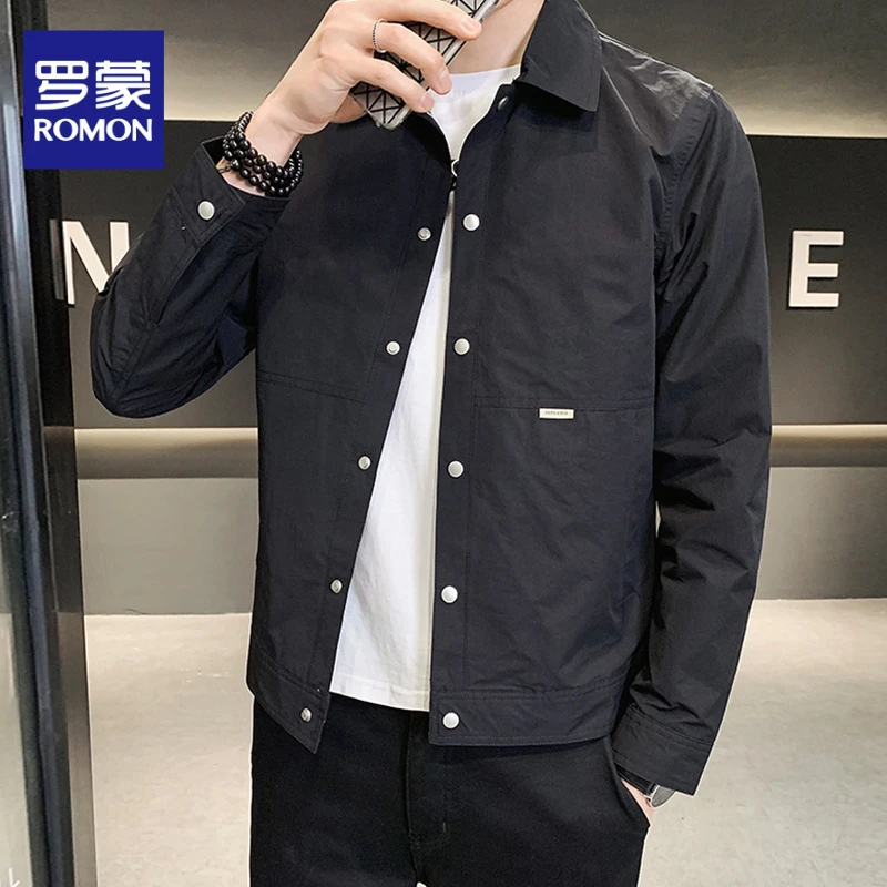罗蒙新款夹克男秋季短款工装修身翻领休闲衣服薄款男士外套上衣