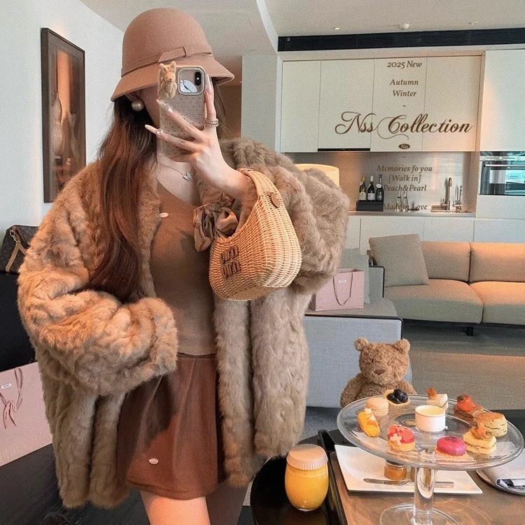 顶流千金外套时尚女仿皮草皮毛一体毛绒绒外套上衣女宽松懒慵大衣