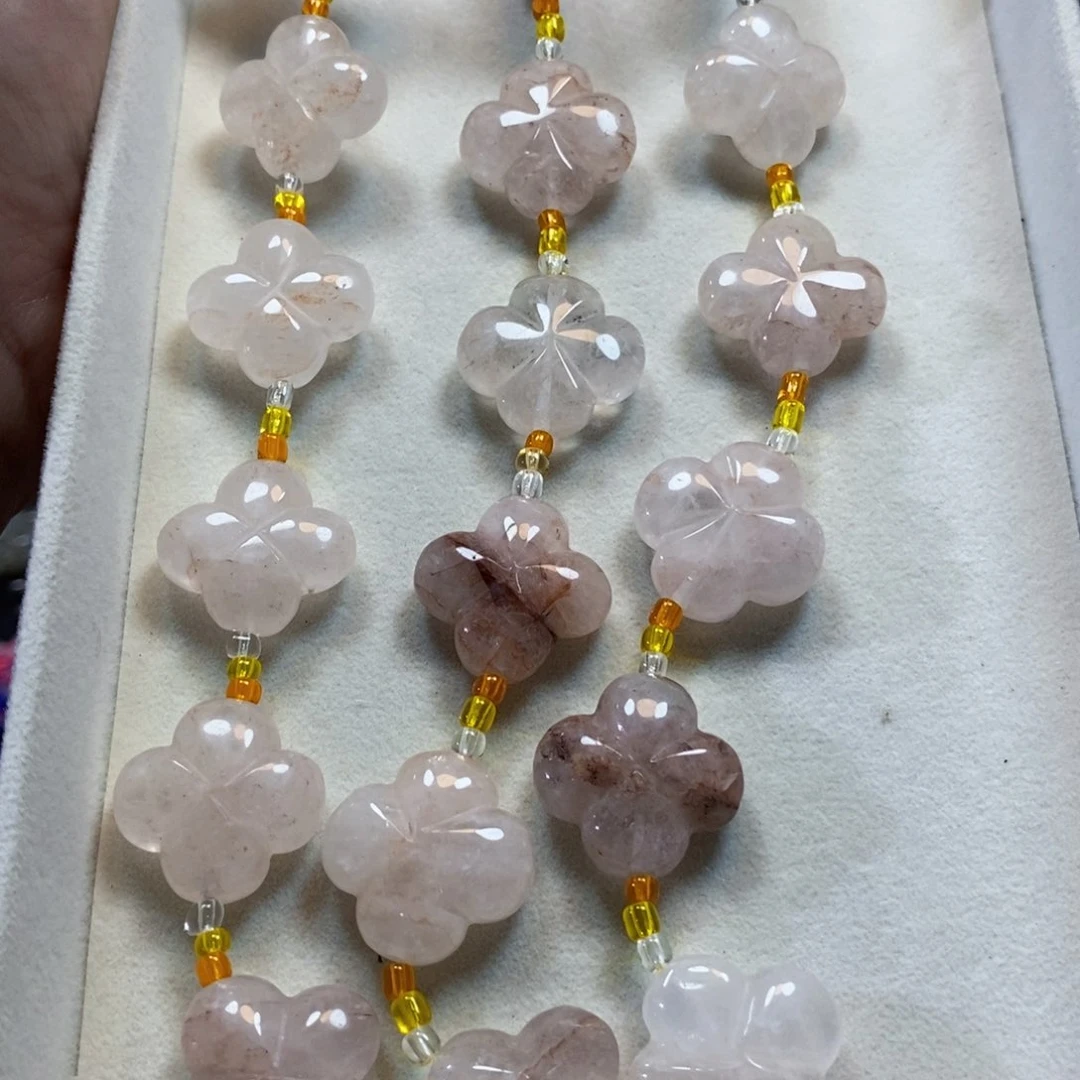 玛瑙/玉髓合金珠宝半成品水晶胶花四叶花大卡8颗