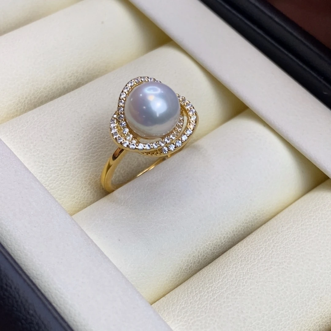 淡水珍珠银S925镀金镶嵌戒指特价微瑕