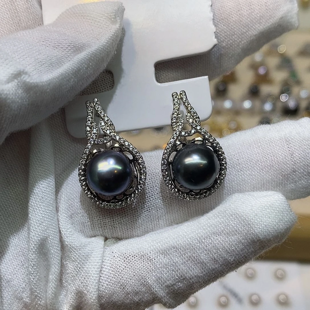 海水珍珠耳饰银S925镶嵌10-11