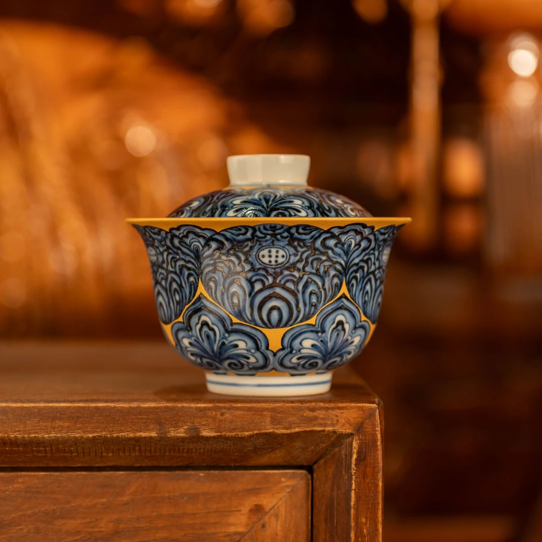 【酉瓷窑】金刚莲描金盖碗纯手工釉下青花瓷景德镇陶瓷茶器主人杯