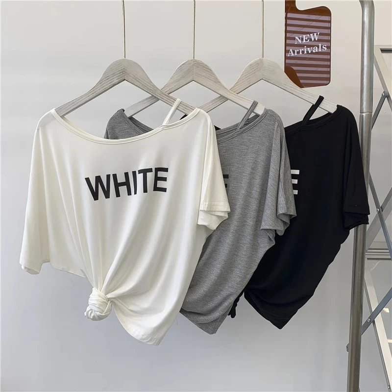 迷住我了！莫代尔字母印花短袖T恤现代舞蹈练功服宽松表演服瑜伽服