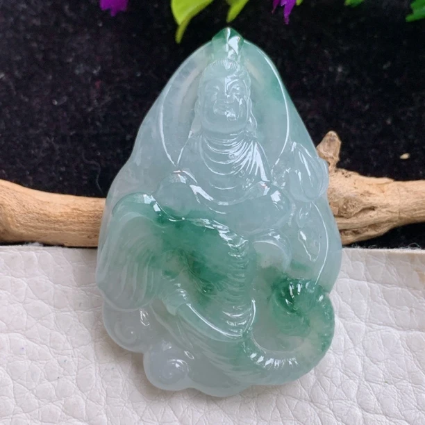 lz实拍49.8*33.3*10.6缅甸A货翡翠普贤菩萨玉坠生肖属牛虎守护神