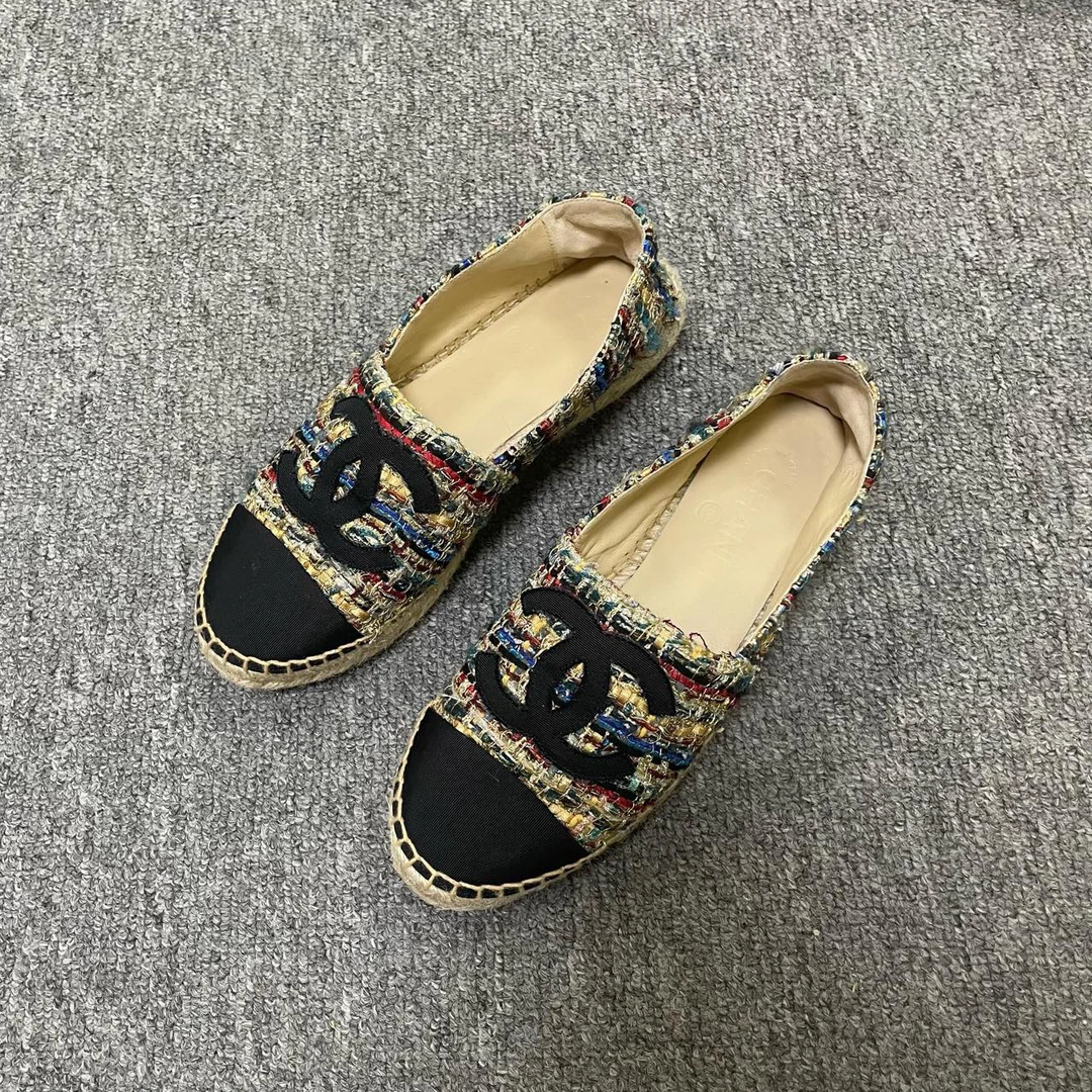 95新 Chanel/香奈儿 （有盒）斜纹软呢罗缎渔夫鞋 36码/8400