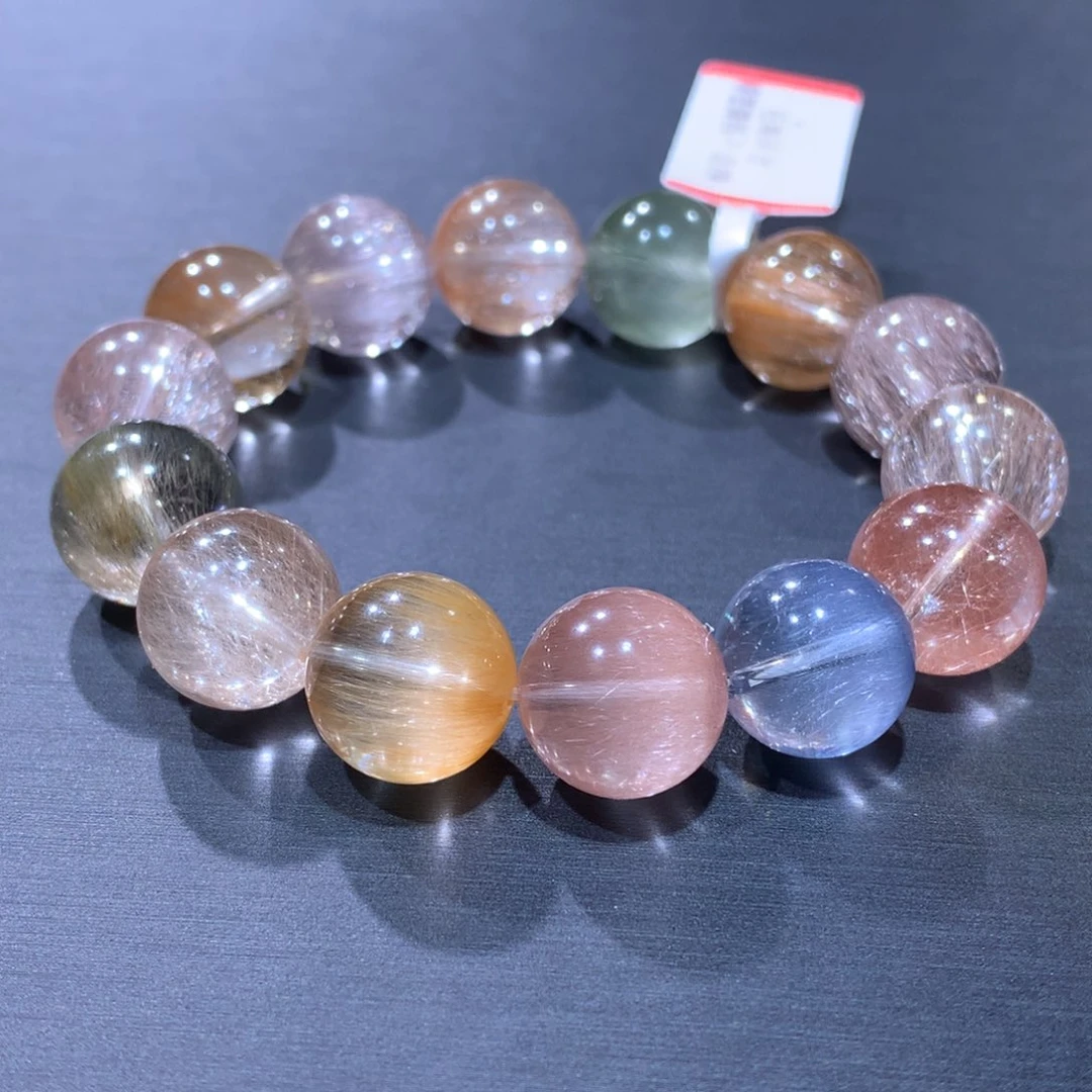 未镶嵌手链水晶钢丝彩兔毛13.5mm