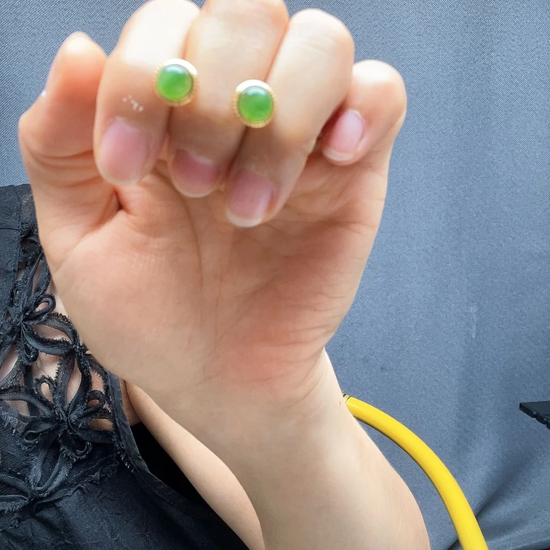 和田玉银S925镶嵌耳饰