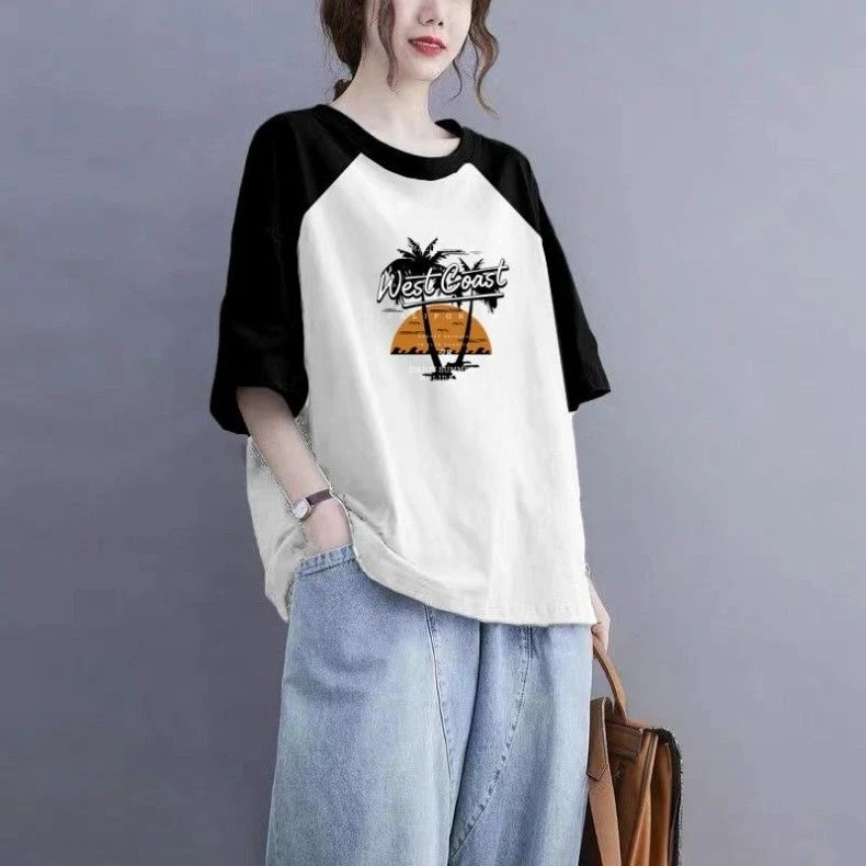 短袖t恤女士宽松显瘦夏季新款大码休闲减龄上衣胖mm时尚体恤