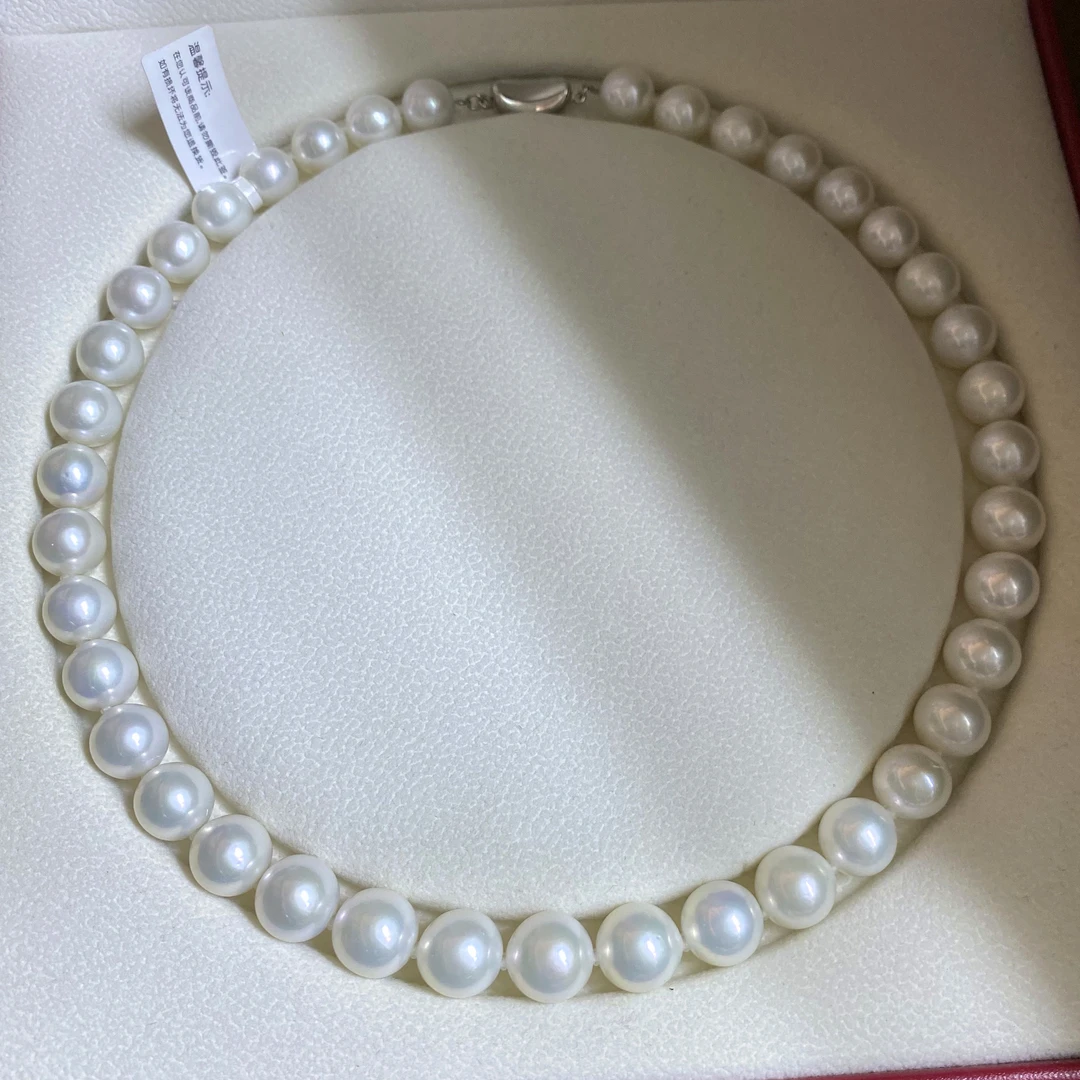 天然淡水珍珠项链 10-11.5m正圆冷白炫青冷光 一物一拍