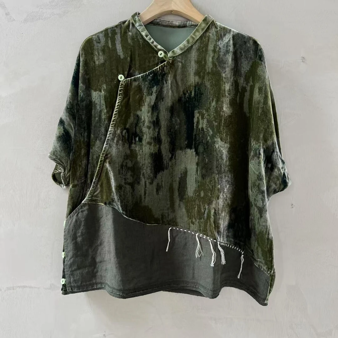 桑蚕丝丝绒/拼接做旧（流浪青草）1110