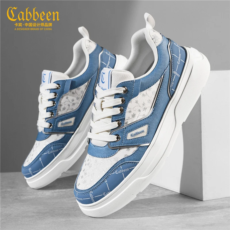 卡宾男士休闲鞋2025冬季新款蓝白厚底板鞋百搭潮鞋高级设计感男鞋