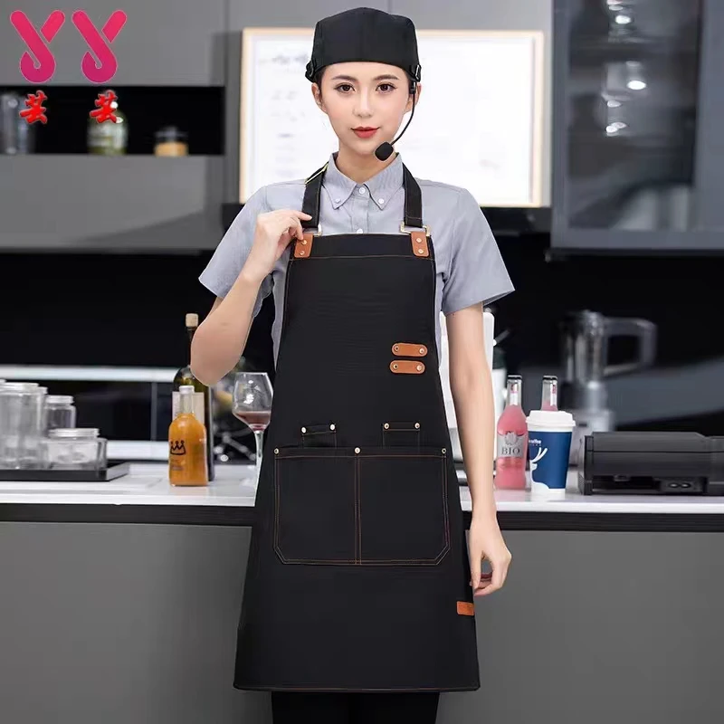 帆布防水围裙定制logo印字餐饮专用男奶茶店咖啡订做工作服女印制