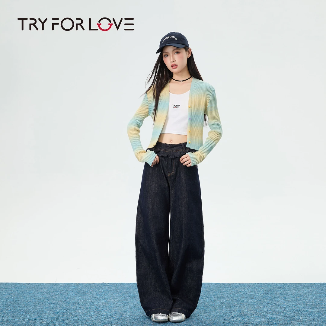 Tryforlove时尚简约针织开衫毛衣女2025秋冬新款显瘦圆领条纹外套