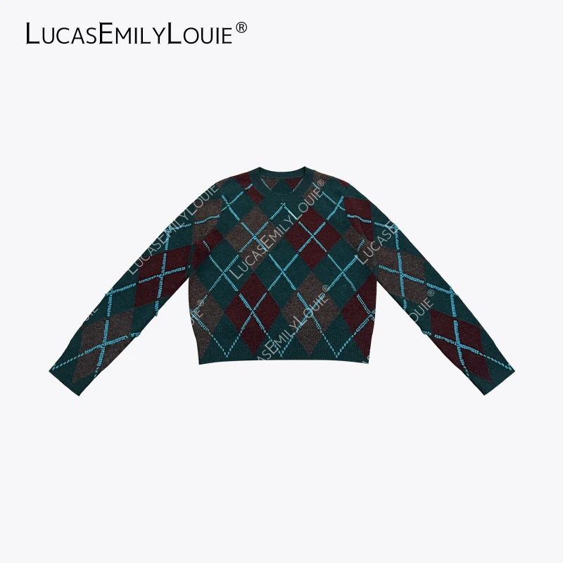 LUCASEMILYLOUIE 中古针织羊毛上衣撞色整件打结毛衣2411238