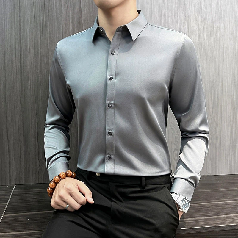 高级感衬衫男款爆款2025新款春秋商务正装衬衣男韩版修身寸衫男