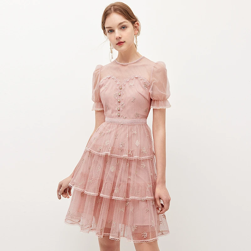 missCOCOON蕾丝蛋糕裙夏网纱绣花连衣裙9556