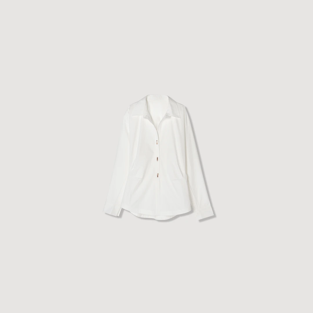 超模设计感新款全棉时尚百搭女款收腰衬衫白色上衣