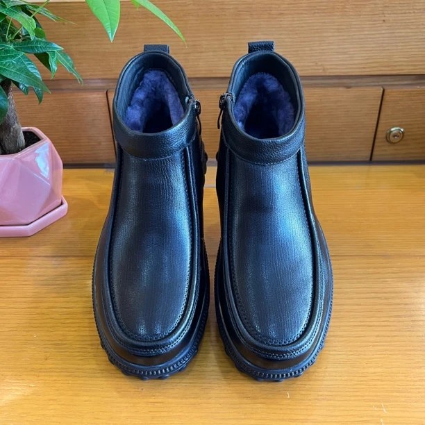 冬季真皮男士高帮羊毛防滑底皮鞋