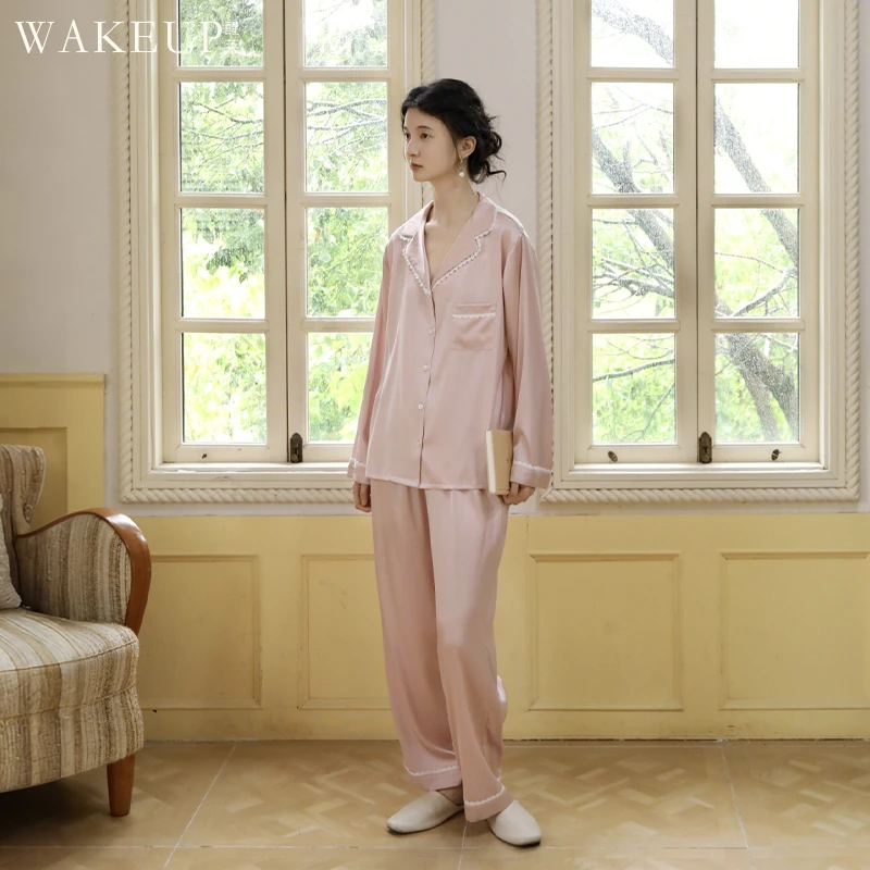 wakeup醒来新品真丝家居服高级感桑蚕丝长袖长裤睡衣套装可外穿