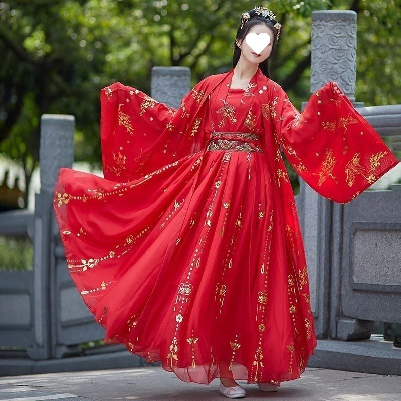 红云鹤女齐腰襦裙超仙女学生日常汉服广袖古风飘逸中国风四季套装