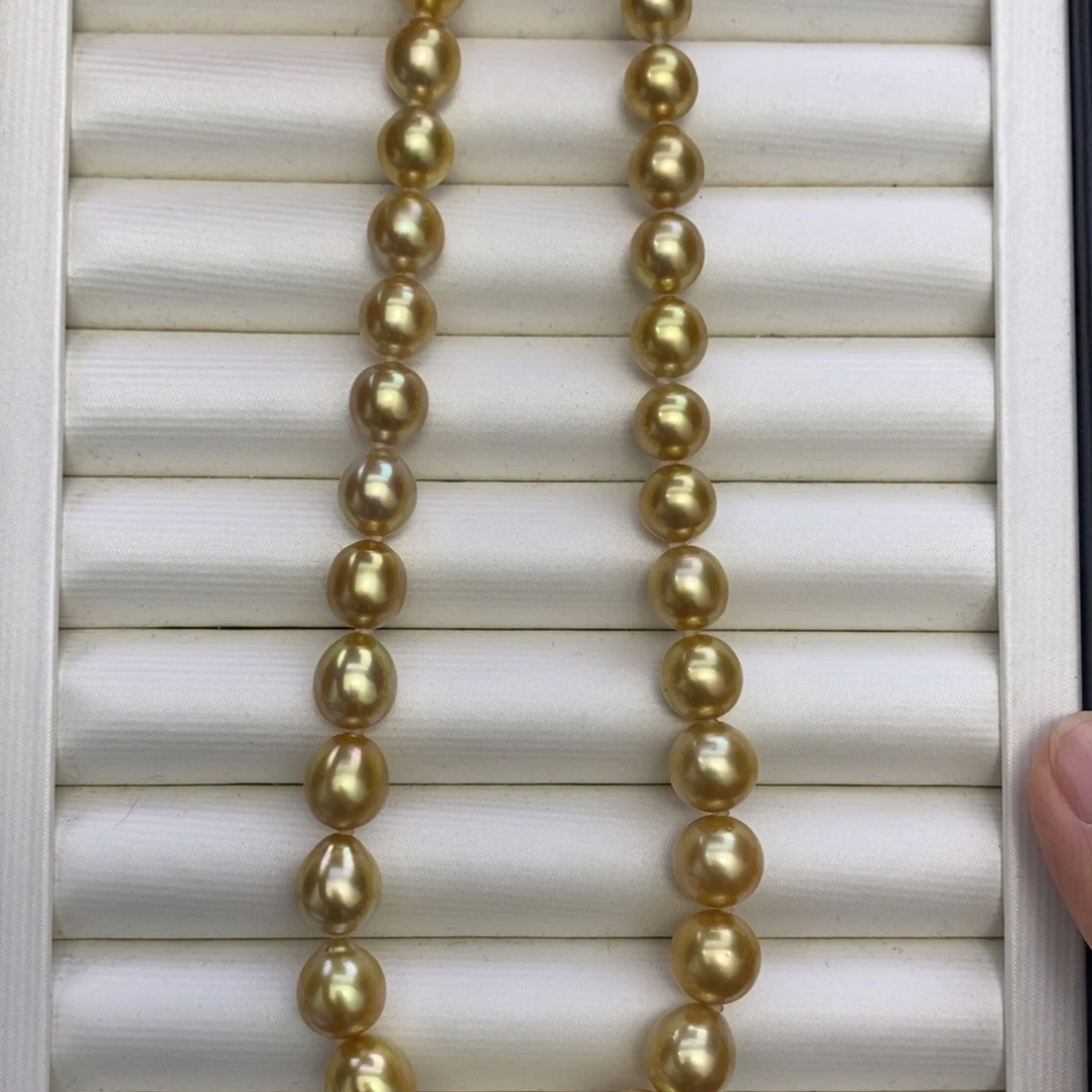 银S925镶嵌海水珍珠颈饰极光炫彩金珠满串9-11.6mm