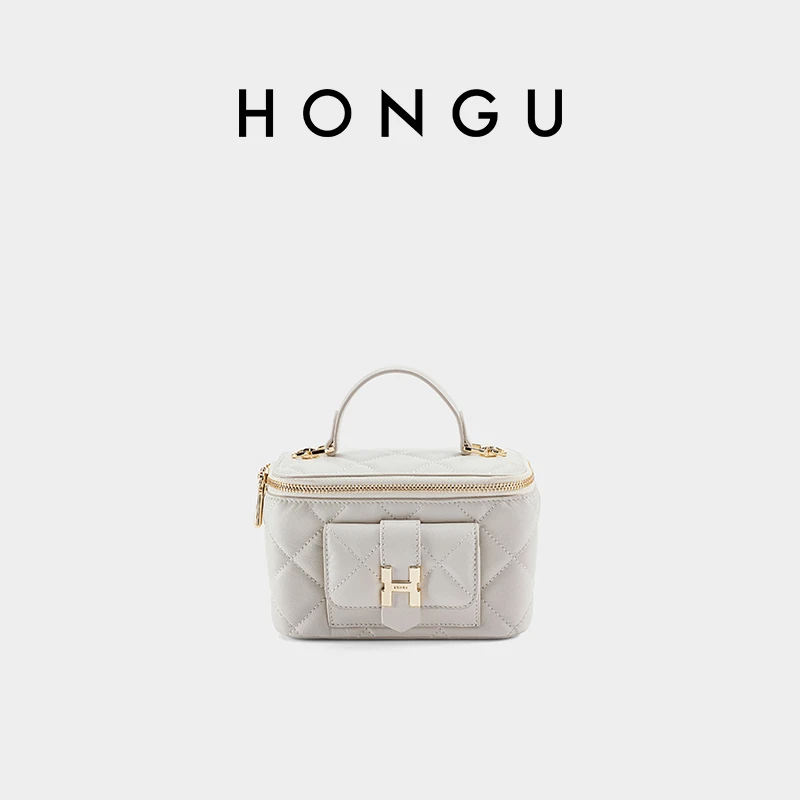 HONGU/红谷时尚新款牛皮女士百搭菱格小香风休闲盒子包H5135842