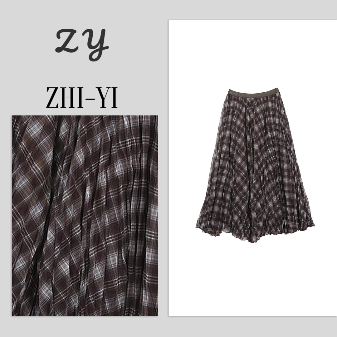 2025秋季韩系复古格子纱网半身裙女时尚别致A字休闲风百搭中长裙