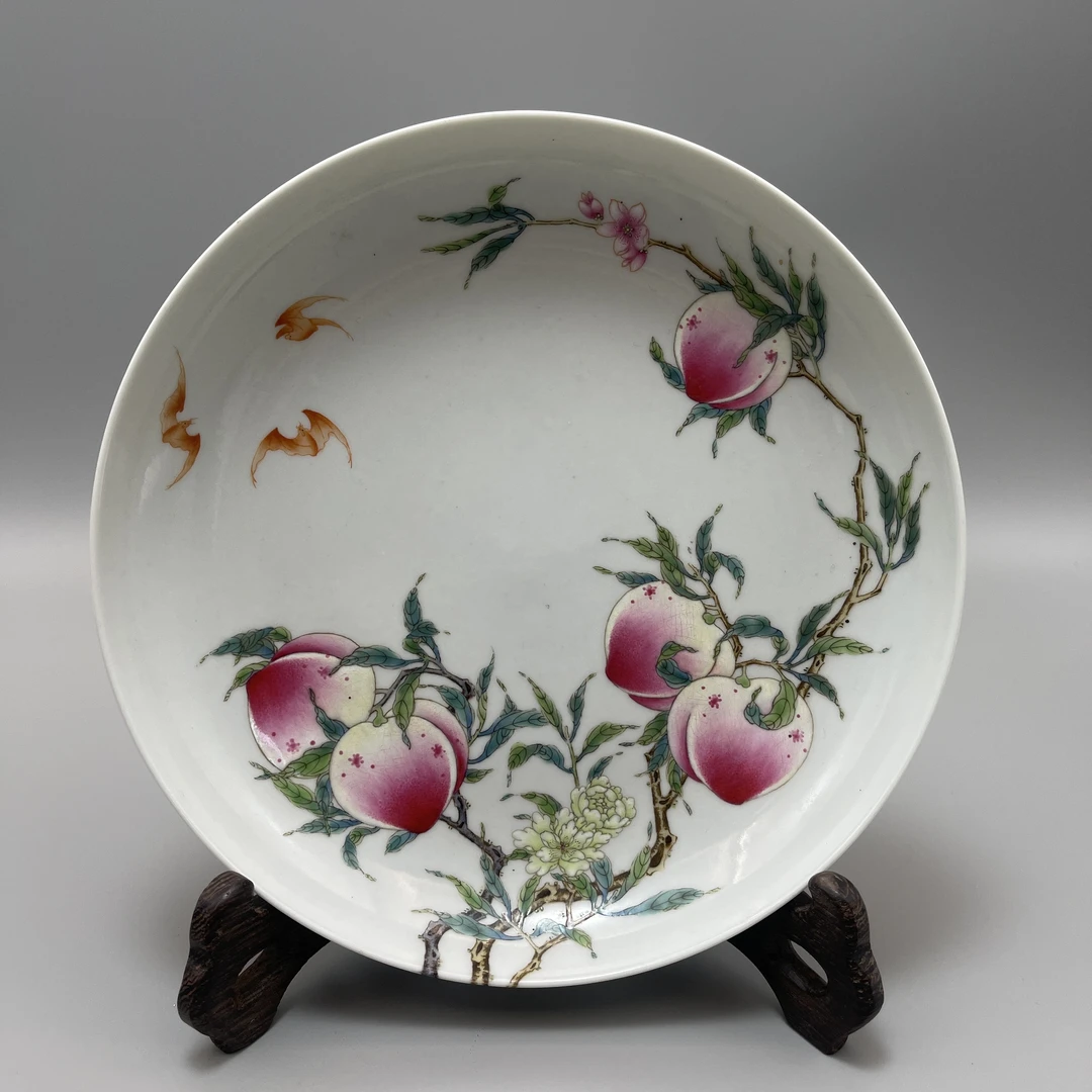 粉彩过枝寿桃纹赏盘H8013