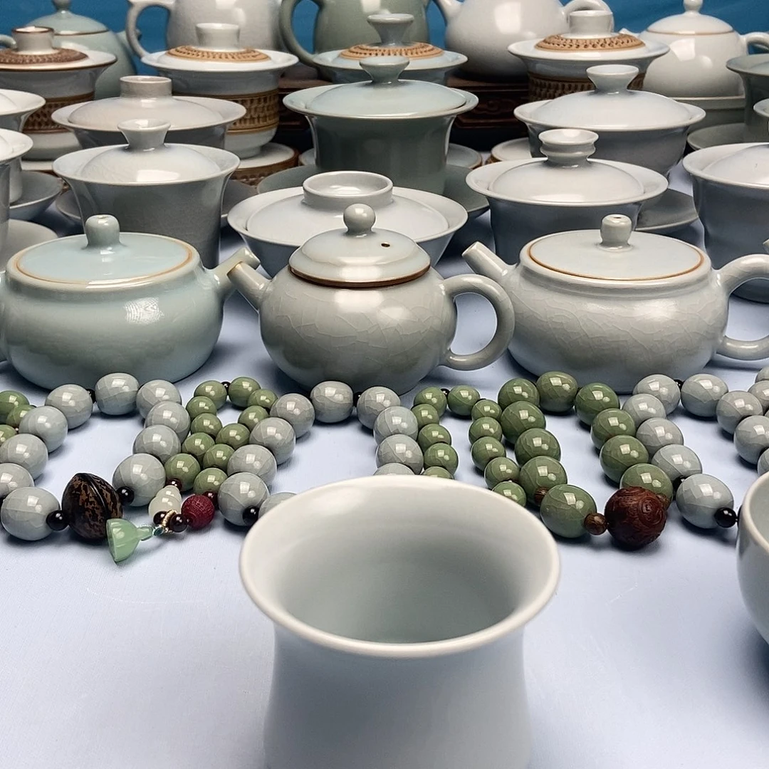 杯仿古月白釉束腰杯原矿原釉原产地