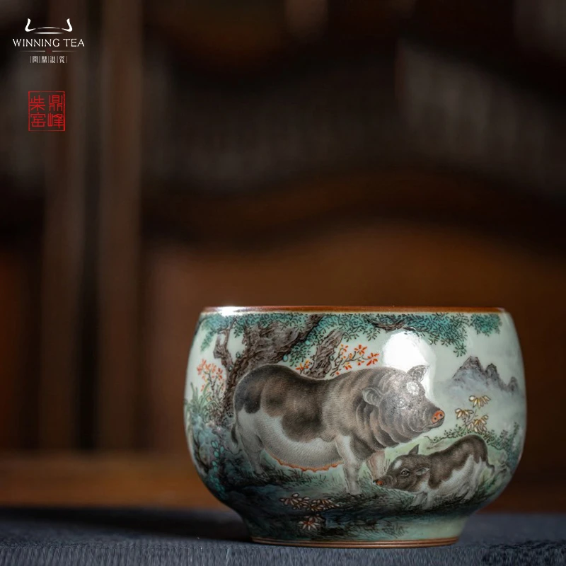 问鼎汝瓷鼎峰柴窑天青容华杯（安居招福）