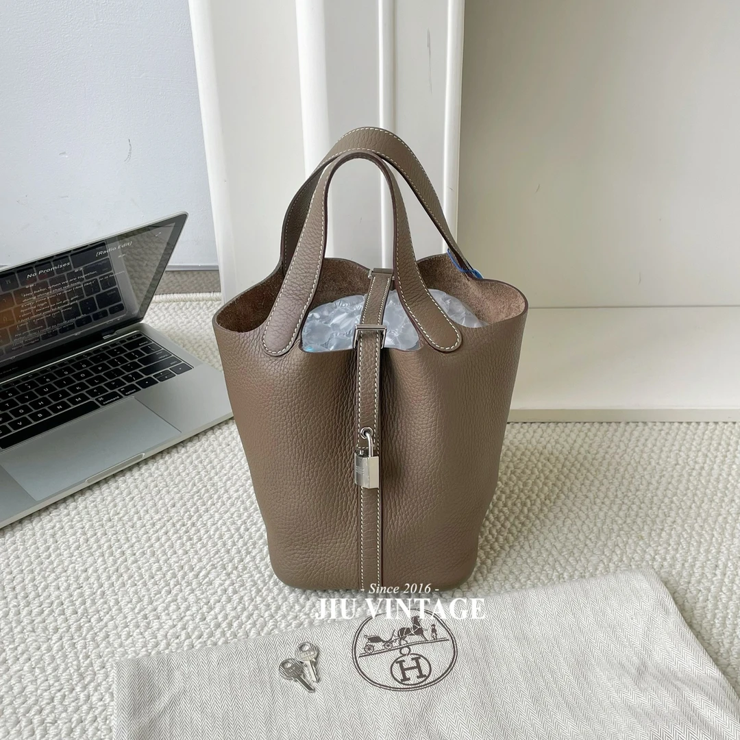 99新 Hermes/爱马仕 爱马仕菜篮子18大象灰银扣 B刻CG15-0159
