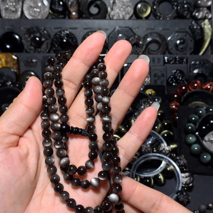 【闪购商品】黑曜岩未镶嵌项链笑**盈