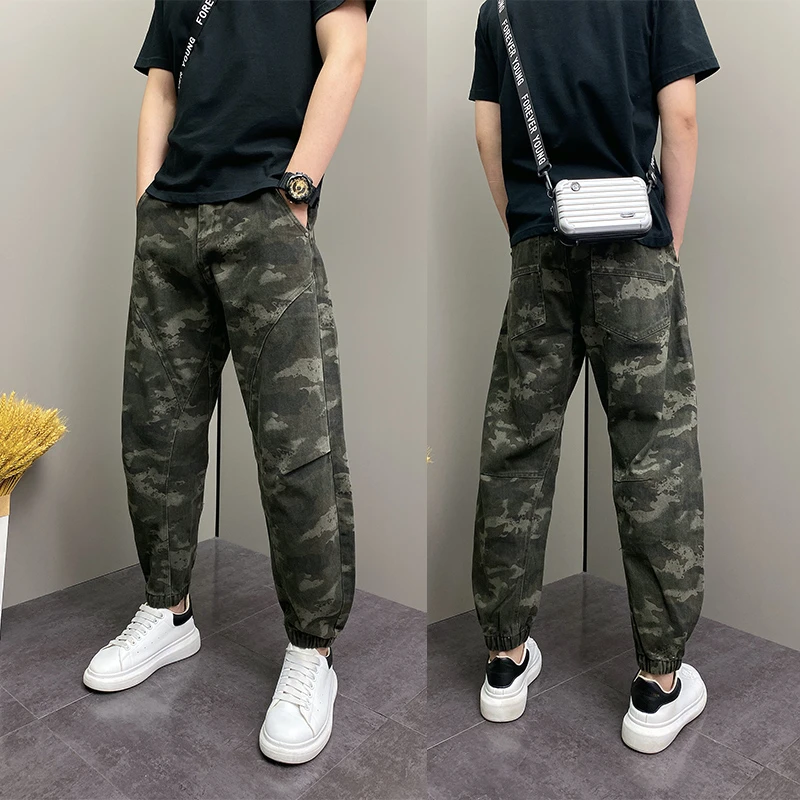 日系潮牌拼接设计感迷彩休闲裤男2025秋季新款宽松痞帅束脚哈伦裤