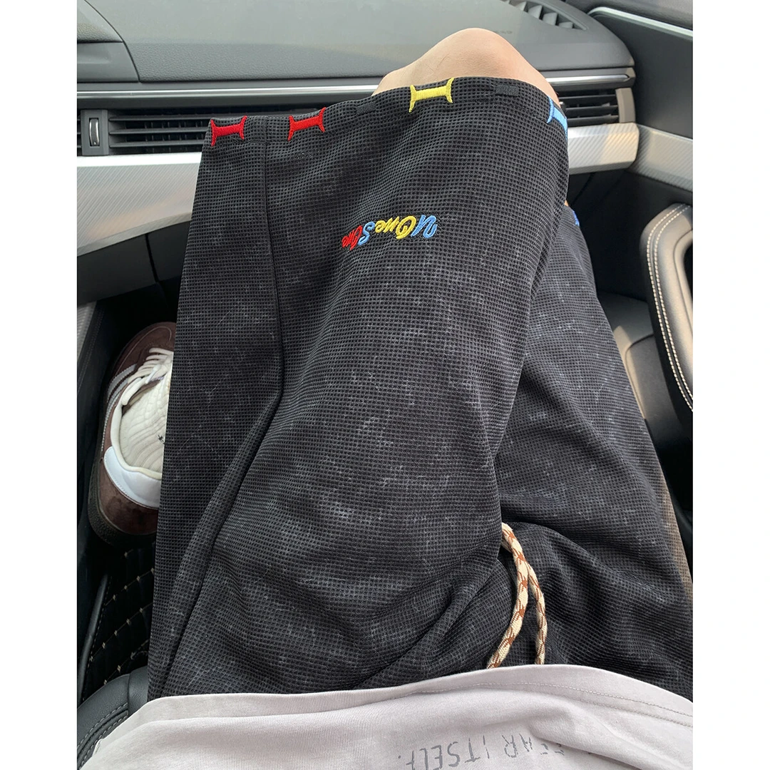 美式彩色刺绣休闲短裤男士夏季薄款设计感小众宽松直筒五分中裤子