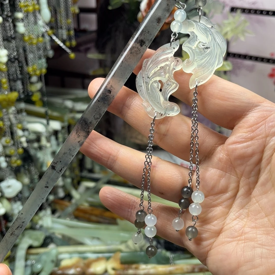 岫玉未镶嵌发饰长度22厘米左右