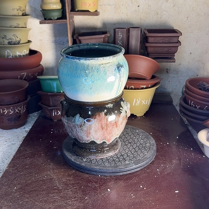 紫砂花盆，手工制作