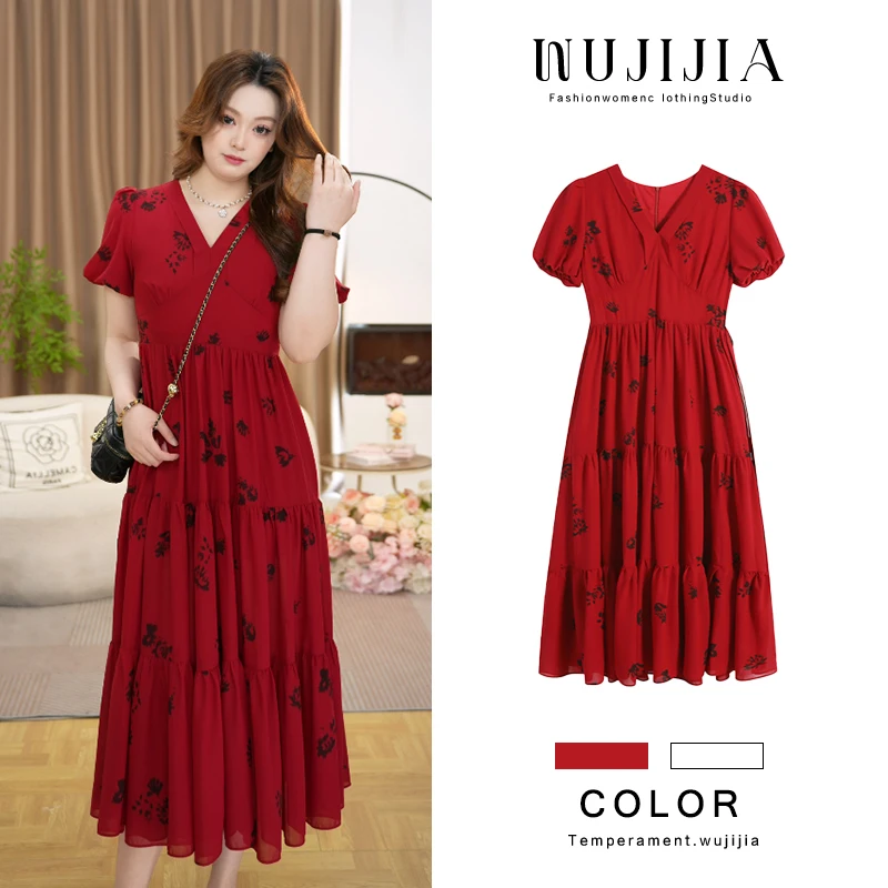 【五季家大码】气质显白度假显瘦红色长/短款时尚连衣裙ZL106382