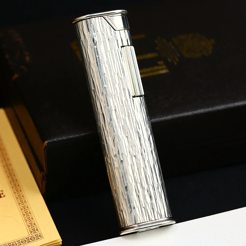 d家充气打火机镀银树皮纹礼服机斜火烟斗机稀有男士高档个性时尚