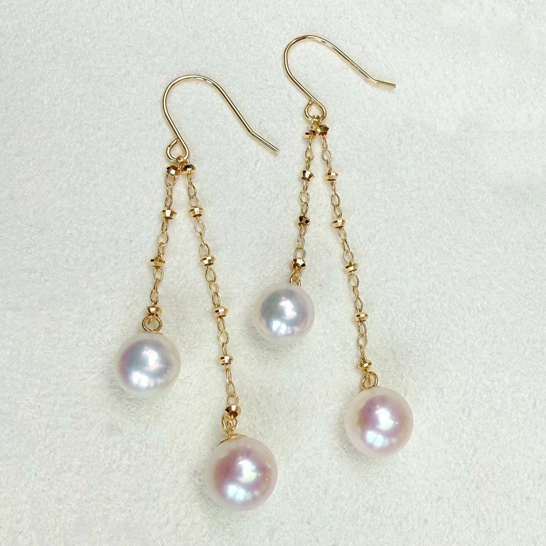 朕的珠 四珠耳钩版 天女极珠光天然海水Akoya珍珠耳钉耳环18K金