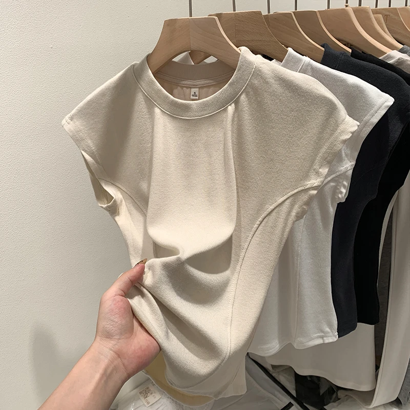 【Q】圆领独特绝美鱼骨线短袖T恤女夏季甜辣穿搭显瘦上衣8774